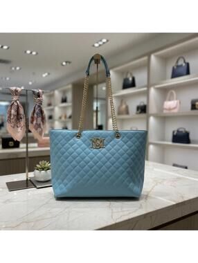 Badgley Mischka Quilted Light Blue Handbag with Gold Chain